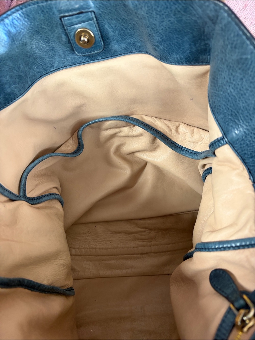 Prada Dark Teal Leather Tote with Gold Hardware - Picture 6 of 6